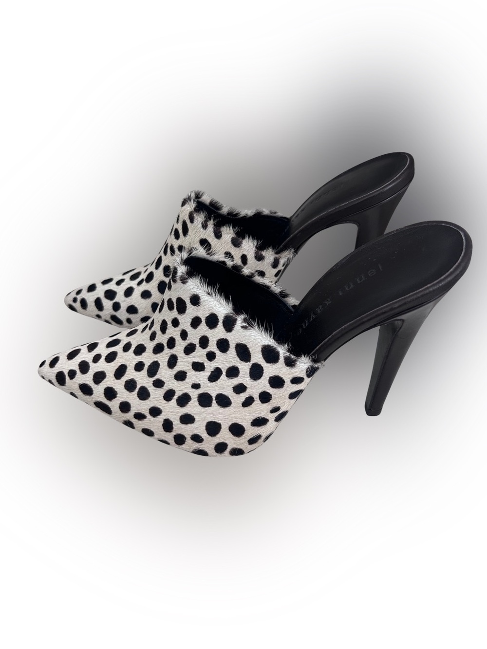 💕MAKE OFFER💕 Jenni Kayne Black White Dalmatian Print Pointed Toe Mules Heels 38